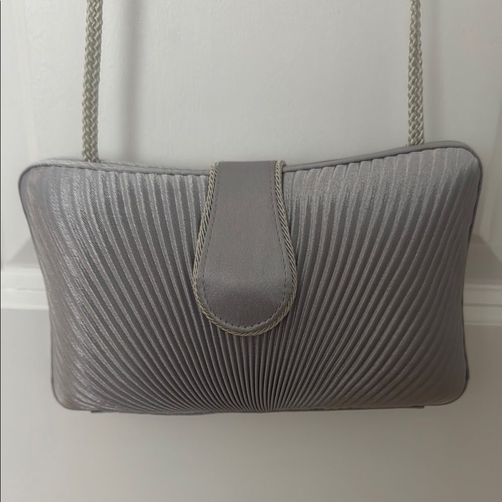 Silver Ribbed Clutch with Strap